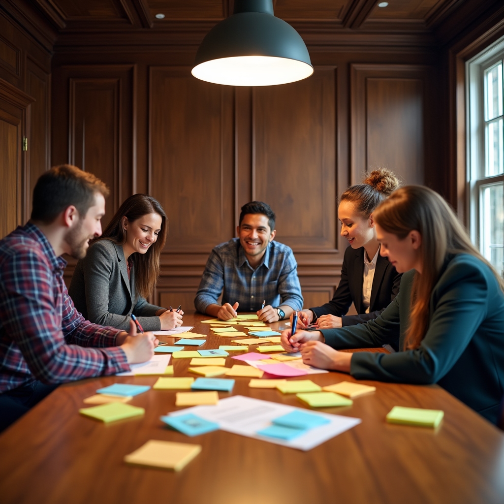 Tým při kreativní práci na workshopu design thinking